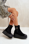 Warm Ankle Boots Women On Wedge And Platform Made Of Eco Suede Black Vinceza 58339