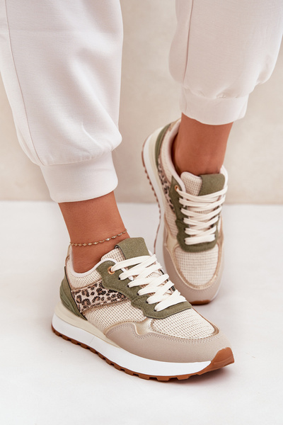Damskie Buty Sportowe Sneakersy Panterka Platforma Zielone Davinara