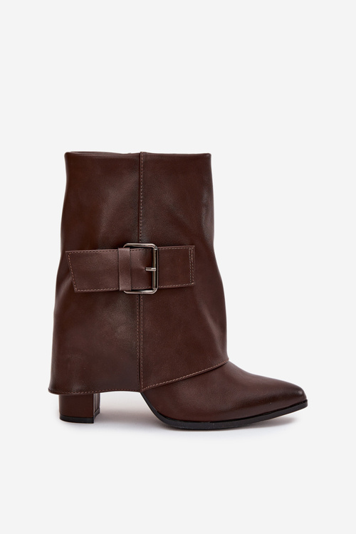 Insulated ankle boots on a heel with a turned-down shaft and buckle brown Ylenara