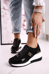 Women’s Leather Wedge Sneakers Black Gold Roxette