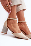 Court shoes in faux suede on embellished stiletto beige Anlitela