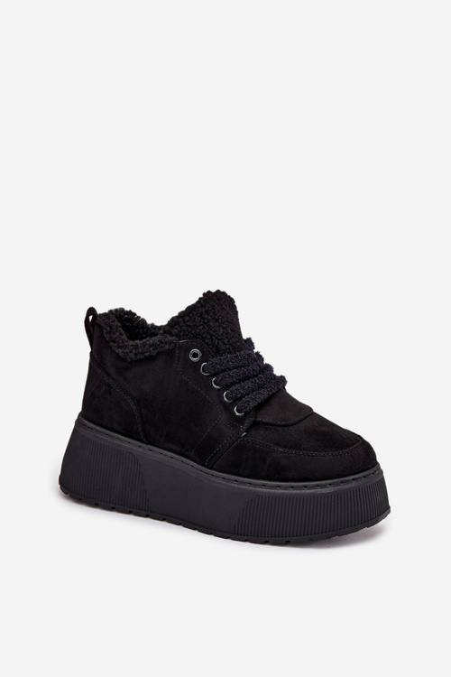 Women's Snow Boots On Platform With Sheepskin Lining Sheep Type Black Luma