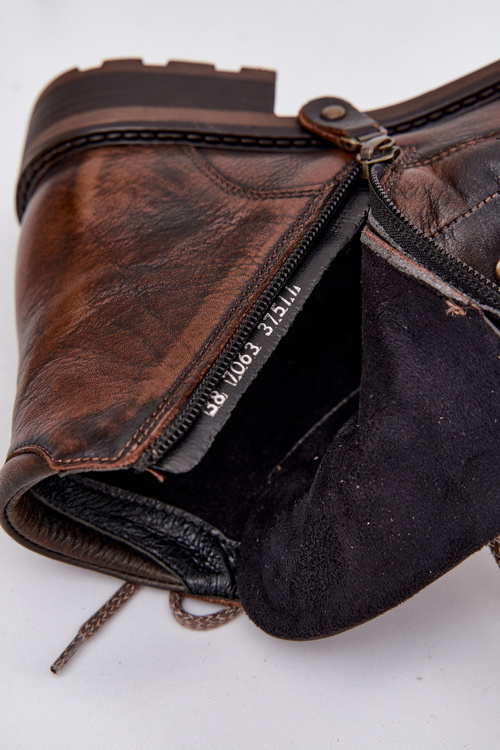 Damskie Botki Skóra Naturalna Płaski Obcas Brązowe Maciejka 07063-02