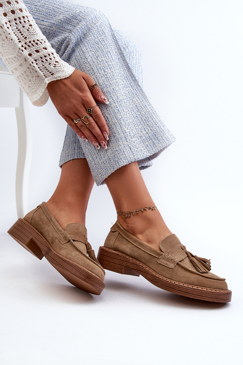 Women's Suede Loafers with Fringes D&A Brown