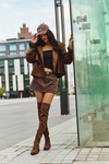 Women's Over Knee Boots On Heels With Gold Detail Brown Carina