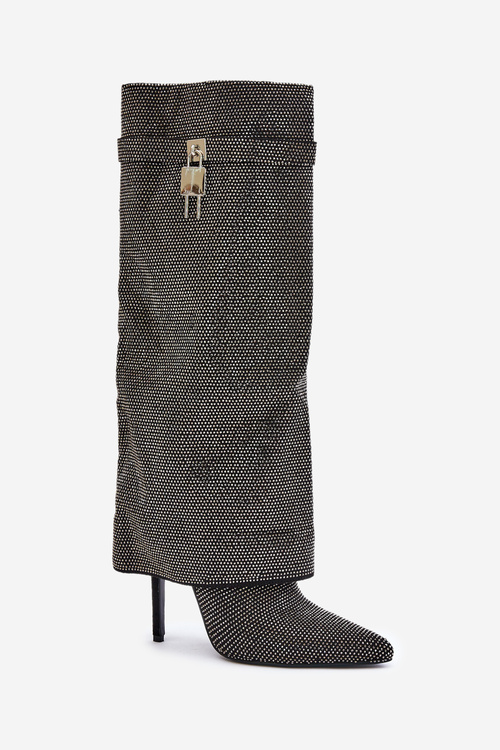 Decorated slip-on boots on a stiletto heel with a turned-down shaft black Enathlin