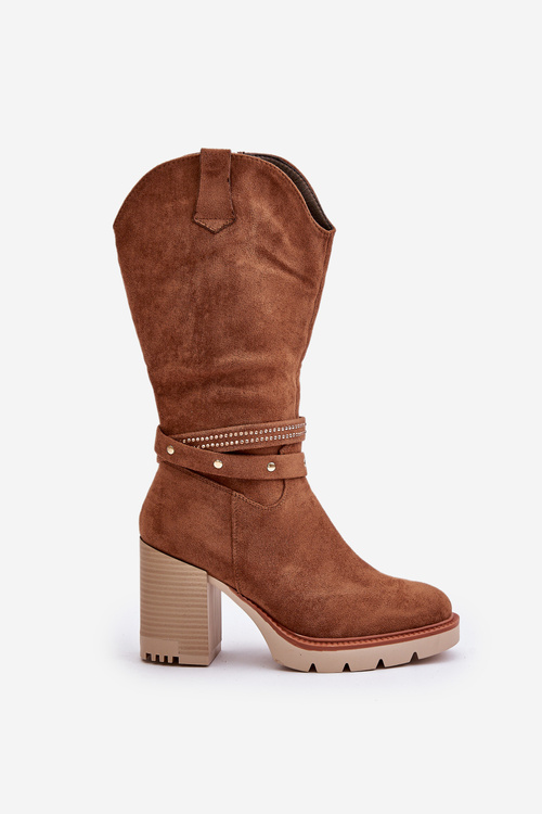 Ocieplane Damskie Kozaki Do Połowy Łydki Na Zamek Camel Ivanelis