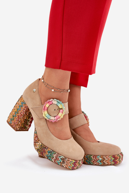Suede Pumps With Weaving On Heel And Platform 06839-04 Maciejka Beige