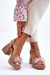 Fashionable Sandals With Crystals On Chunky Heels Dark beige Garrett