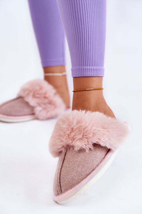 Women's Warm Slippers With Fur Beige and pink Franco