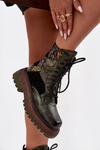 Leather Women's Work Boots on Platform Maciejka 07104-09 Dark Green
