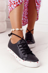 Openwork Leather Sneakers With Flowers Black Spring