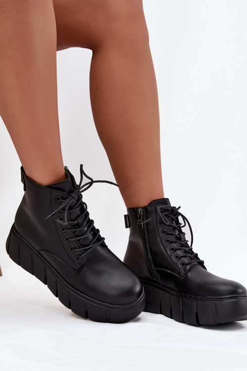 Leather Insulated Women's Boots on Platform Vinceza 66803 Black