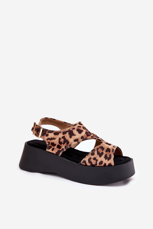Women's Sandals With Leopard Print On Platform Eco Suede Brown Karonia