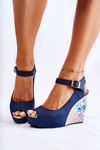 Damskie Granatowe Sandały Na Koturnie Nemesis