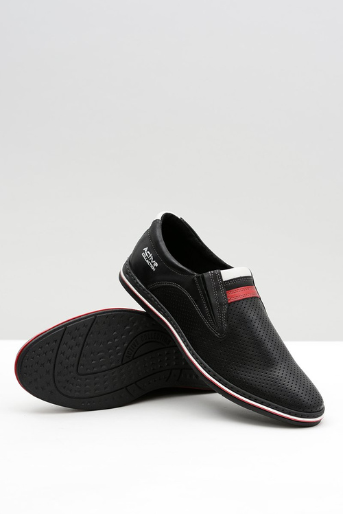 Men's Leather Slip-on Black Mello Hole Half Boots