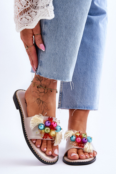 Klapki Ozdobne Koraliki Nude S.Barski KV-2775-47