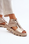 Zazoo 999 Leather Women's Sandals with Golden Zip