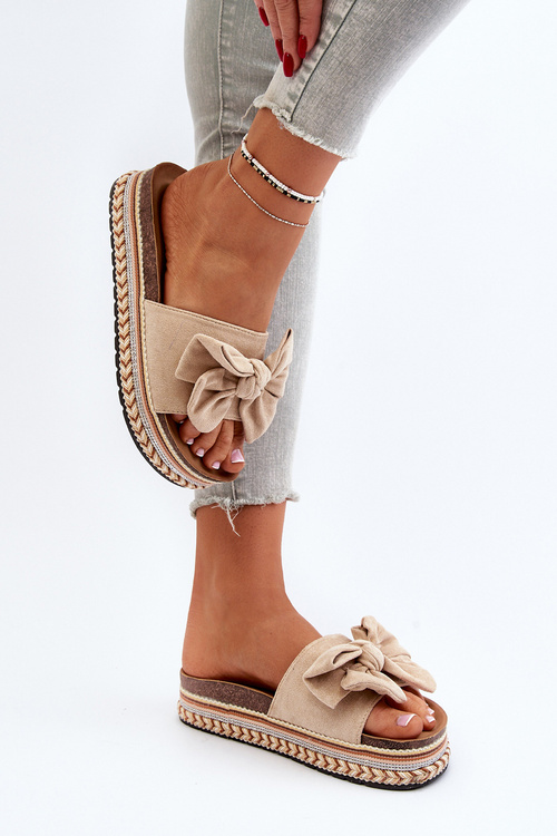 Women's Platform Sandals with Bow Beige Evatria