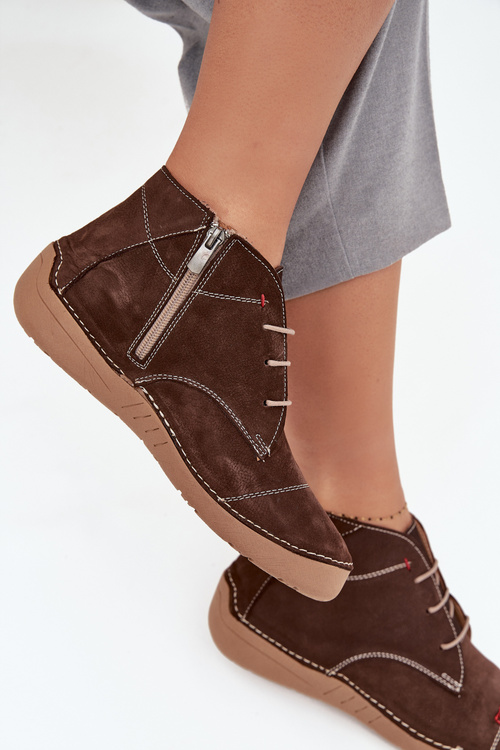 Leather Ladies' Shoes with Stitching with Zipper Artiker 57C2117 Brown