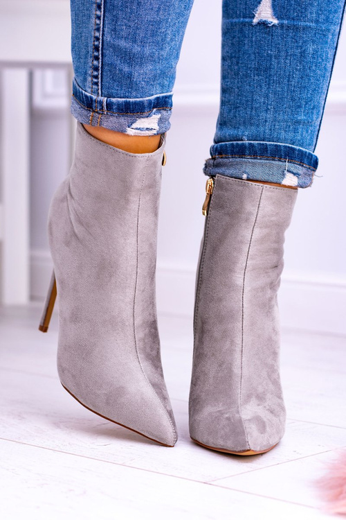 Lu Boo Szare Zamszowe Botki na Szpilce Veneci