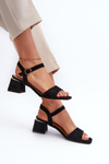 Women's Black Faux Suede Block Heel Sandals Leisha