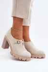 Półbuty Damskie Obcas Słupek Tauina Jasnobeżowe ASA218-7