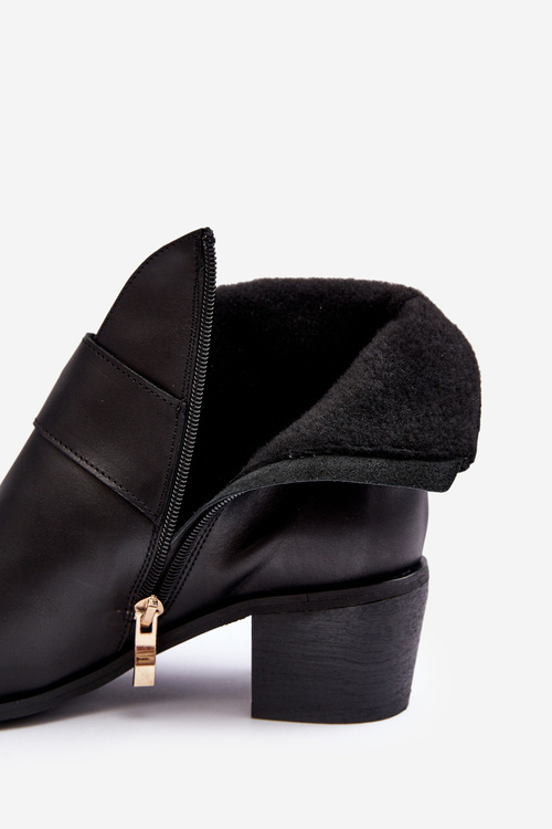 Botki Skóra Naturalna Słupek Klamra Czarne Liliane 4051-M