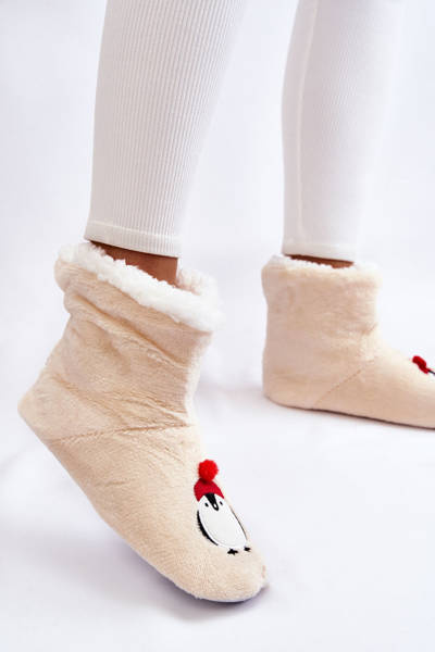 Women's Slippers Warm Slippers With Penguins Beige