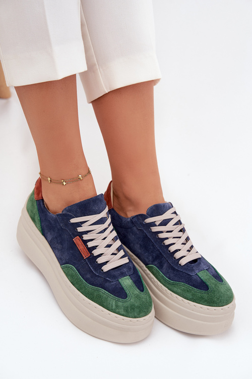 Suede Women's Sneakers On Platform Zazoo N1269S3 Green-Blue