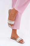 Flat Ladies Slippers With Strap And Buckle Beige-White Zilina
