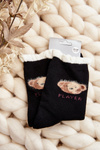 Thick Cotton Socks With Bear Black