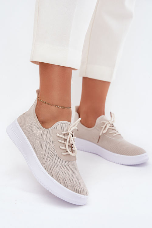 Fabric Slip On Sports Shoes On Platform Ladies Beige Kalyra