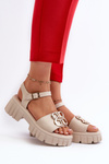 Women's Leather Sandals with Gold Decoration Beige Vinceza 7910