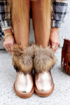 Women's Leather Snow Boots Leather With Eco Fur Champagne Alexa