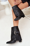 Insulated ankle boots on a heel with a rolled top and gold buckle black Ylenara