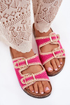 Crocheted Women's Slippers With Golden Buckles Fuchsia Fenira