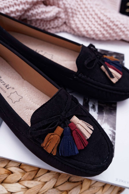 Women's Black Suede Moccasins S.Barski A199 Mohabe