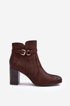 Women's Leather Boots On Heel With Buckle Brown Lasima