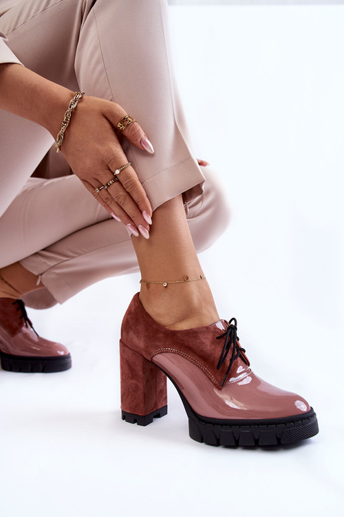 Botki Modne Zamszowo-Lakierowane Platforma Różowe Carisa