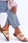 Women's Sandals On Cork Platform With Stripes Beige Doretta