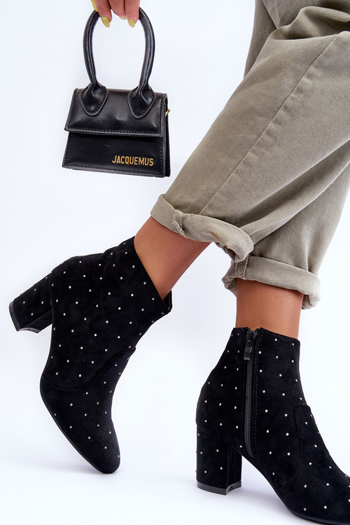 Women's Suede Boots Decorated with Studs Black Antede
