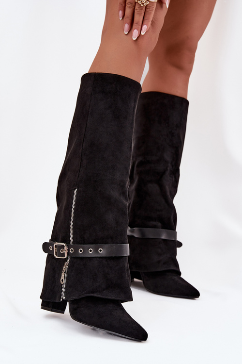 Women's Heeled Boots with Decorative Strap Black Jolivine