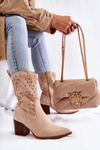 Women's Suede Boots With Cowboy Boots Beige Ariane