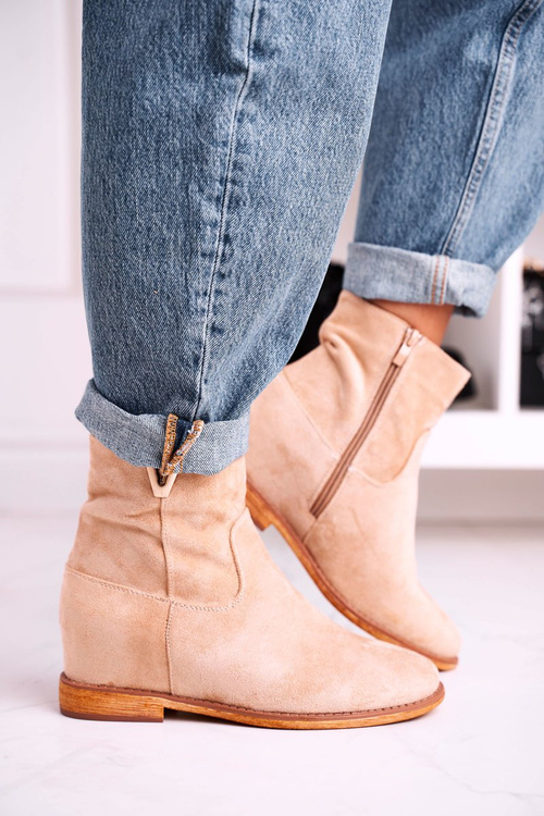 Women's Ankle Boots Hidden Wedge Suede Beige Vanya
