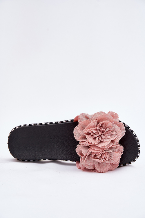 Ladies Slippers With Fabric Flowers Pink Elachase