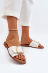 Women's White Sandals with Strap and Buckle Opahiri