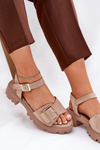 Eco Suede Women's Sandals With Buckle Beige Gofielle