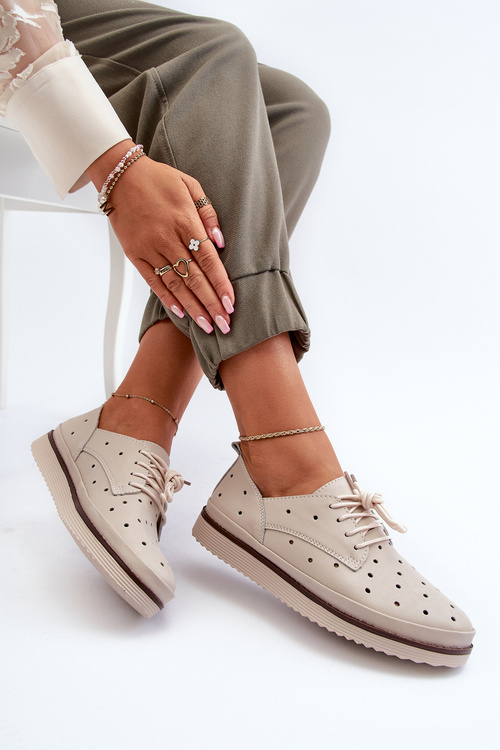 Półbuty Skóra Damskie Beżowe S.Barski LR182