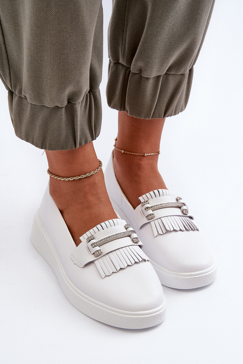 Lekkie Mokasyny Damskie Skóra Platforma Białe S.Barski LR590